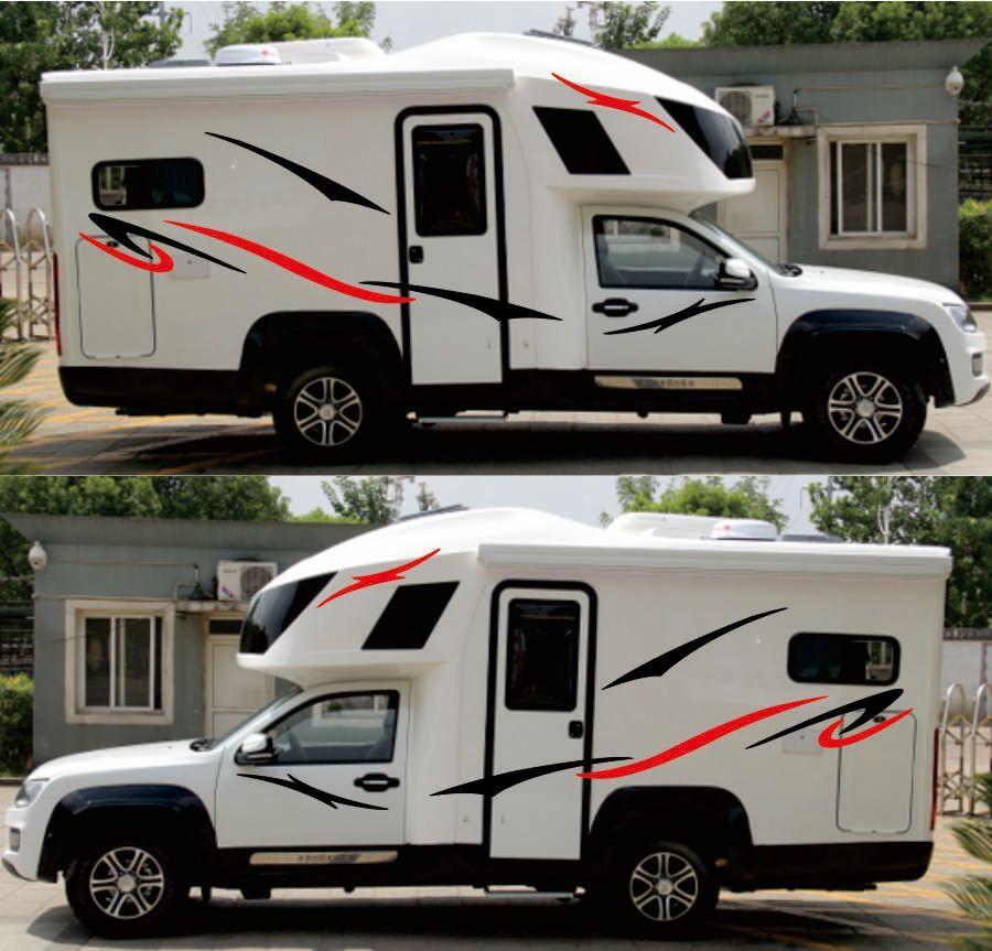 Black+Red Vinyl Stickers For Caravan Travel Trailer Camper Van Stripes Graphics