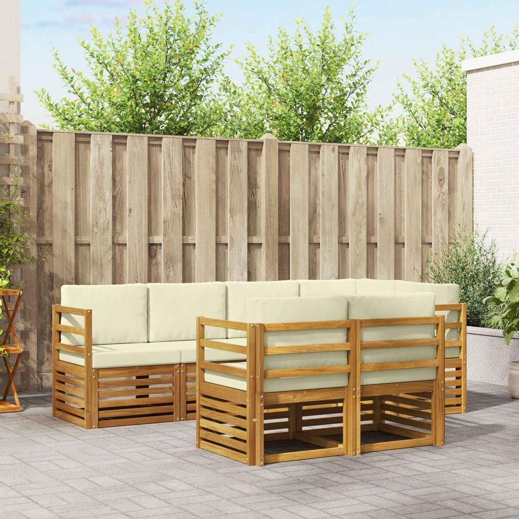 Outdoor Corner Sofa Set with Cushions 7 Pcs Natural and Cream