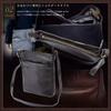 Hirano Tasche Echte Leder Umhängetasche, A4 Format, Herren, Crossbody, Reisen, 34cm Hoch + Original Lammfell Handschuhe (Schwarz)