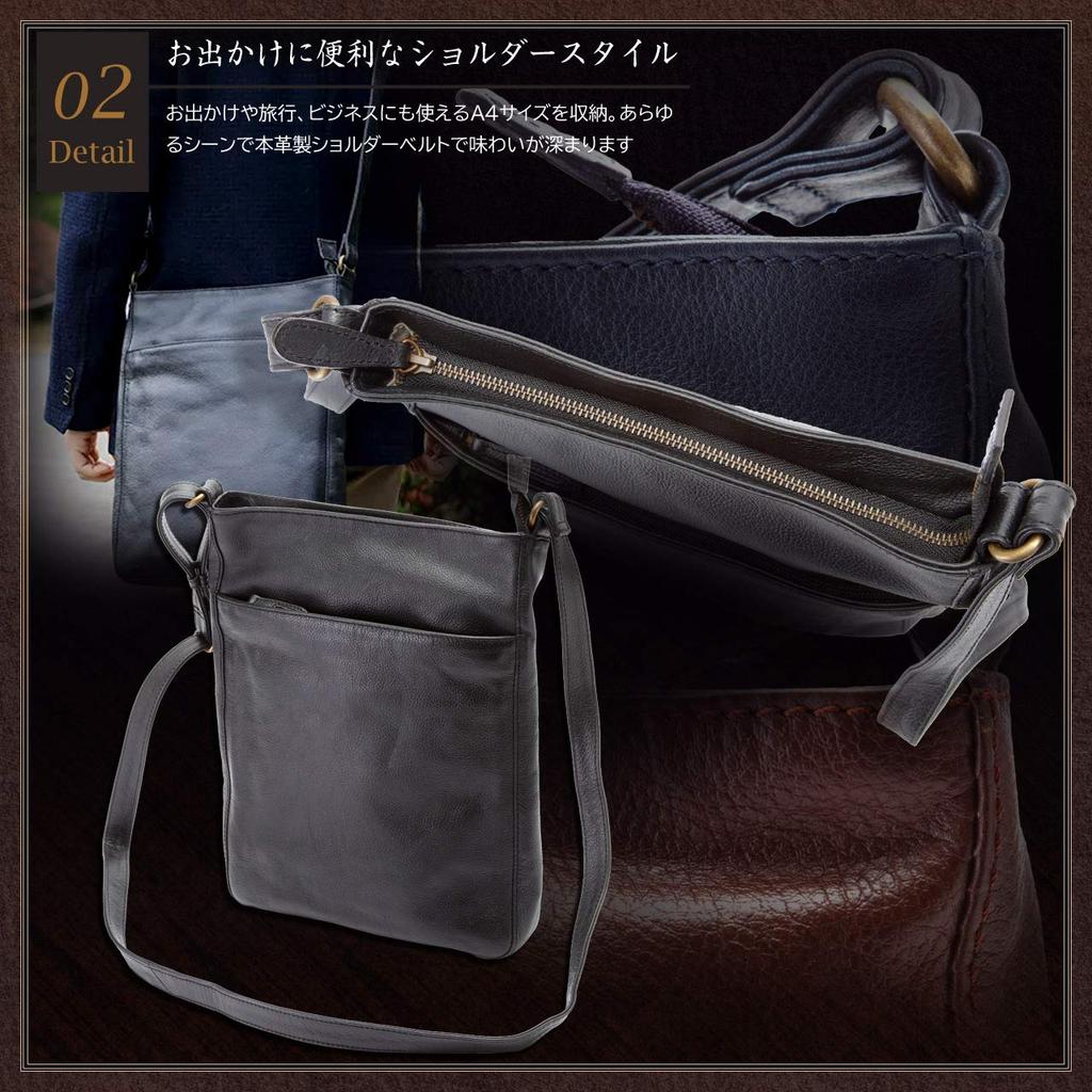 Hirano Tasche Echte Leder Umhängetasche, A4 Format, Herren, Crossbody, Reisen, 34cm Hoch + Original Lammfell Handschuhe (Schwarz)
