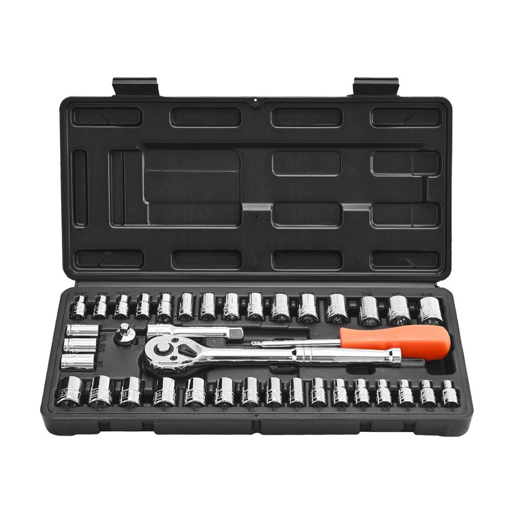 Socket Set, 39 Pieces, 9.5 & 6.4 mm Drive Socket and Ratchet Set, SAE and Metric Size, Mechanic Tool Kit with Ratchet Wrench, Accessories, Storage