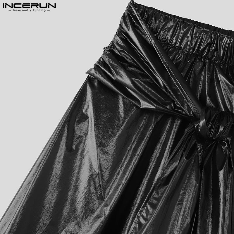 INCERUN Men Elastic Waist Bandage Glitter Layers Casual Irregular Harem Pants