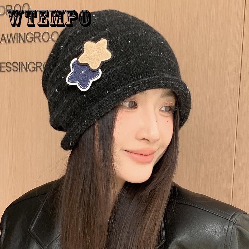 Autumn and Winter New Star Sticker Warm Hat Women's Velvet Windproof Pullover Hat