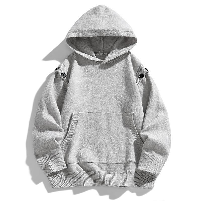 Hooded Sweater Men Buttoned Decorative Sweater Men Multi-button Knitted Sweater Jacket Men New Autumn and Winter Sweater