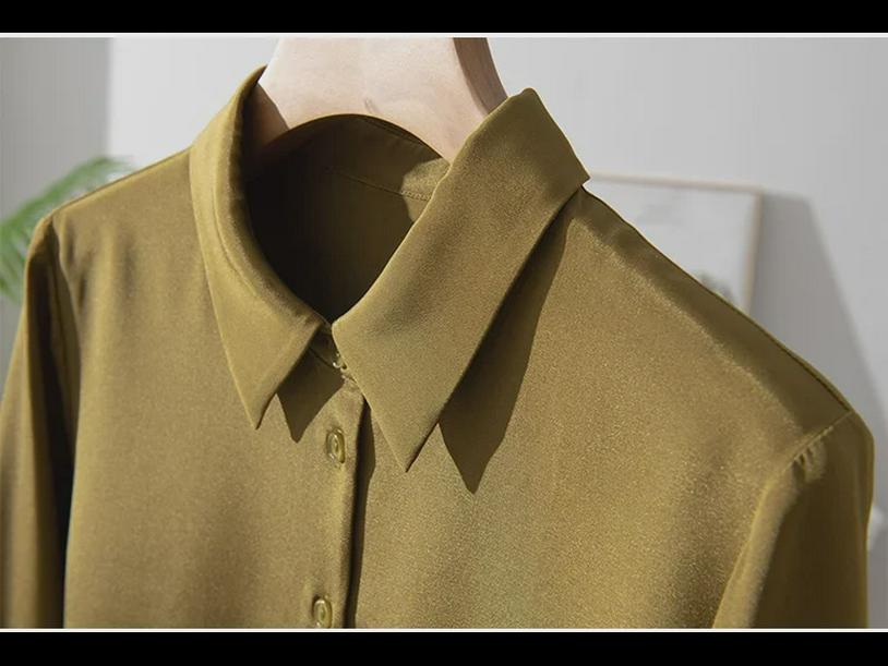 Women's Elegant Silk Commuting Shirt, Solid Color, Three-Quarter Sleeves, Mulberry Silk Top