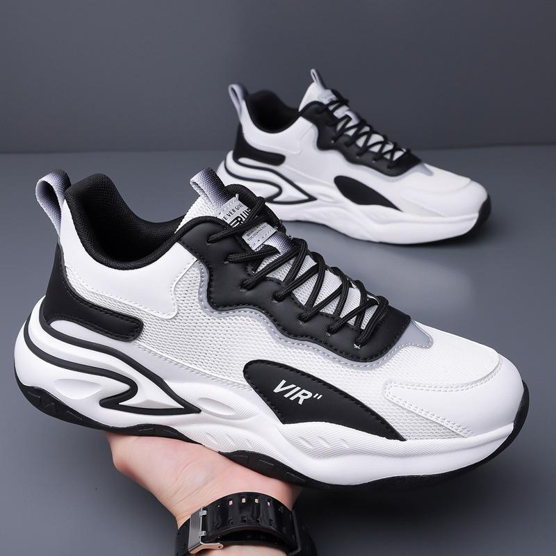 Men's Shoes Spring and Summer New Leather Mesh Casual Sports Shoes Versatile Breathable Soft Sole Non-slip Lightweight Running Shoes