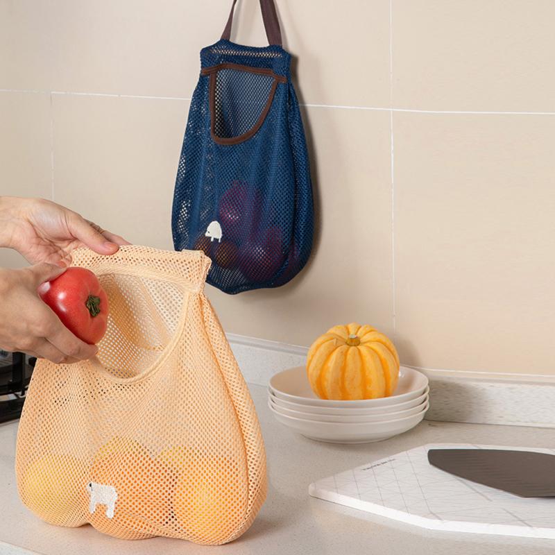 Cucina Multifunzionale Montato a Parete Portafrutta e Verdura Sacca Appesa Portatile Zenzero Aglio Cipolla Sacca a Rete Vuota Traspirante Sacca Portaoggetti