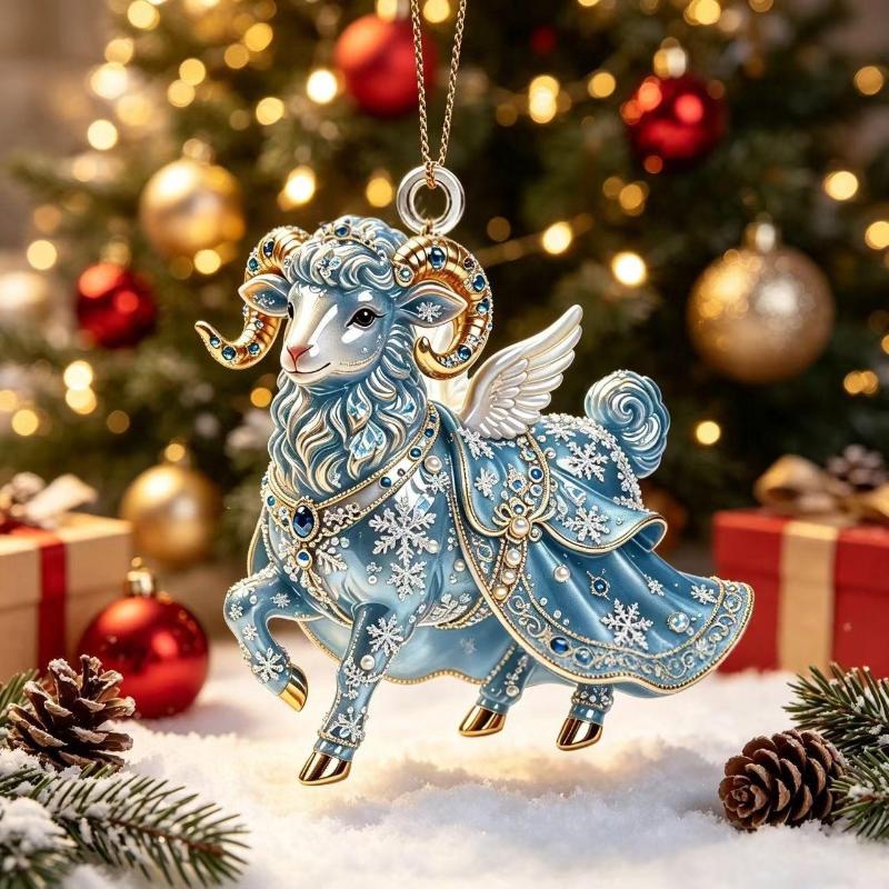 2D Flat Goat Hanging Ornament Christmas Tree Car Rearview Mirror Decoration Hanging Mascot Pendant Home Decoration