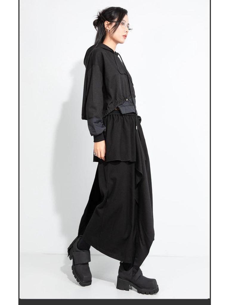 2025 Autumn Two-in-One Hooded Sweatshirt: Spliced Loose Fit with Drawstring - Street Style