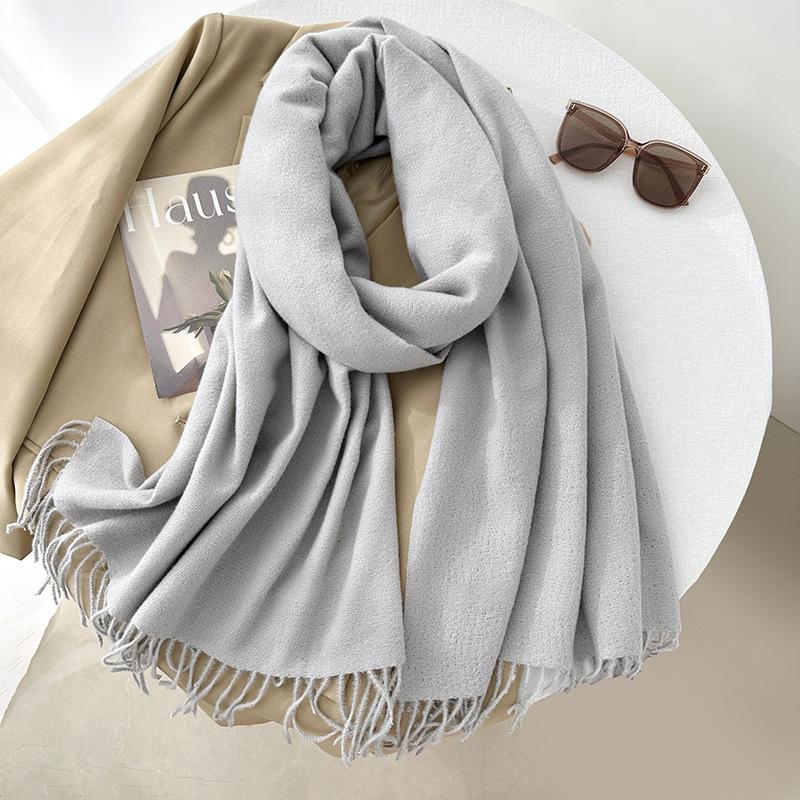 Scarf autumn and winter atmosphere solid color imitation cashmere women's temperament literary niche soft waxy warm fringed scarf shawl