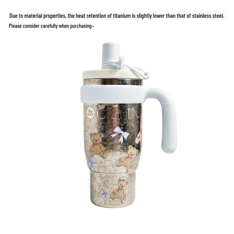 Large Capacity Pure Titanium Insulated Cup - Soft Bear Design for Men, Women, and Students 800ml синий