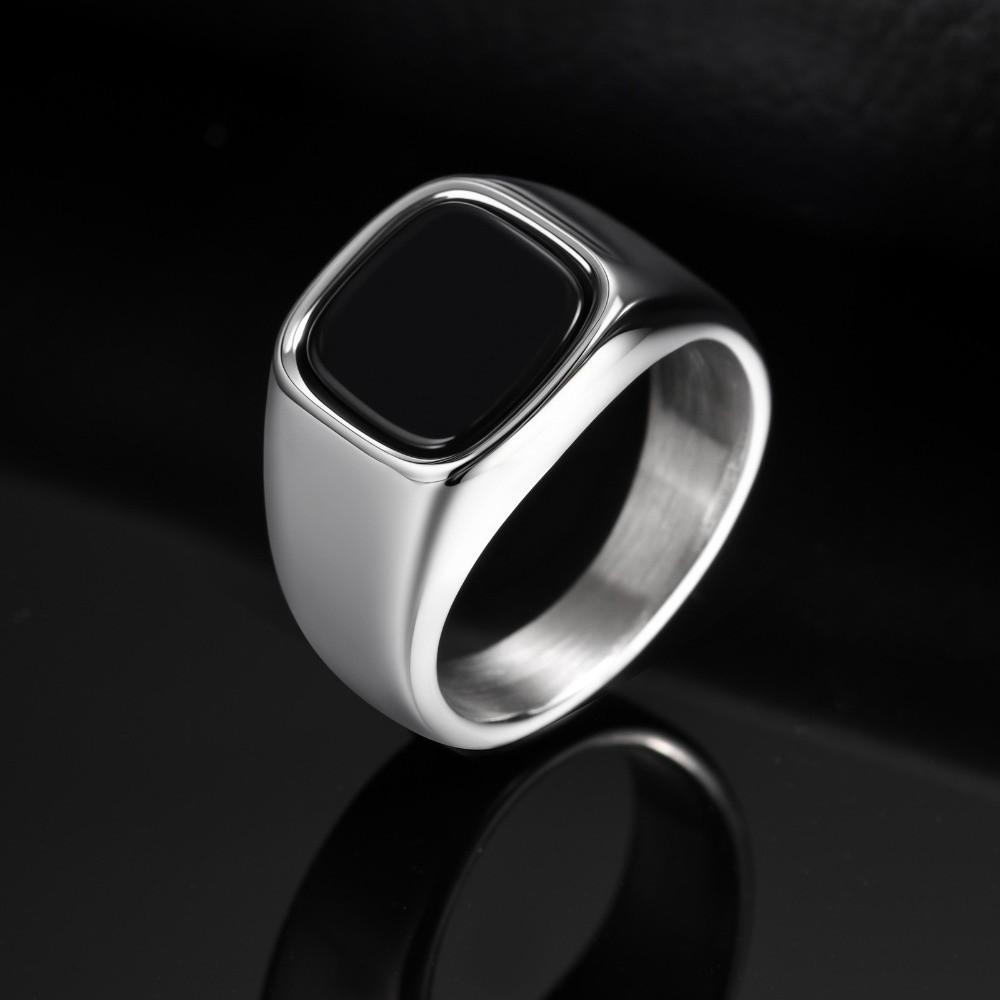 Square Retro Black Rings Silver Black Glass Stone Rings Black Stone Square Ring Funerals
