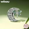 WOSTU 925 Sterling Silver Roses & Moon Dragonfly Charm Four-leaf Clover Beads for Women Girls Bracelet & Bangle DIY Jewelry