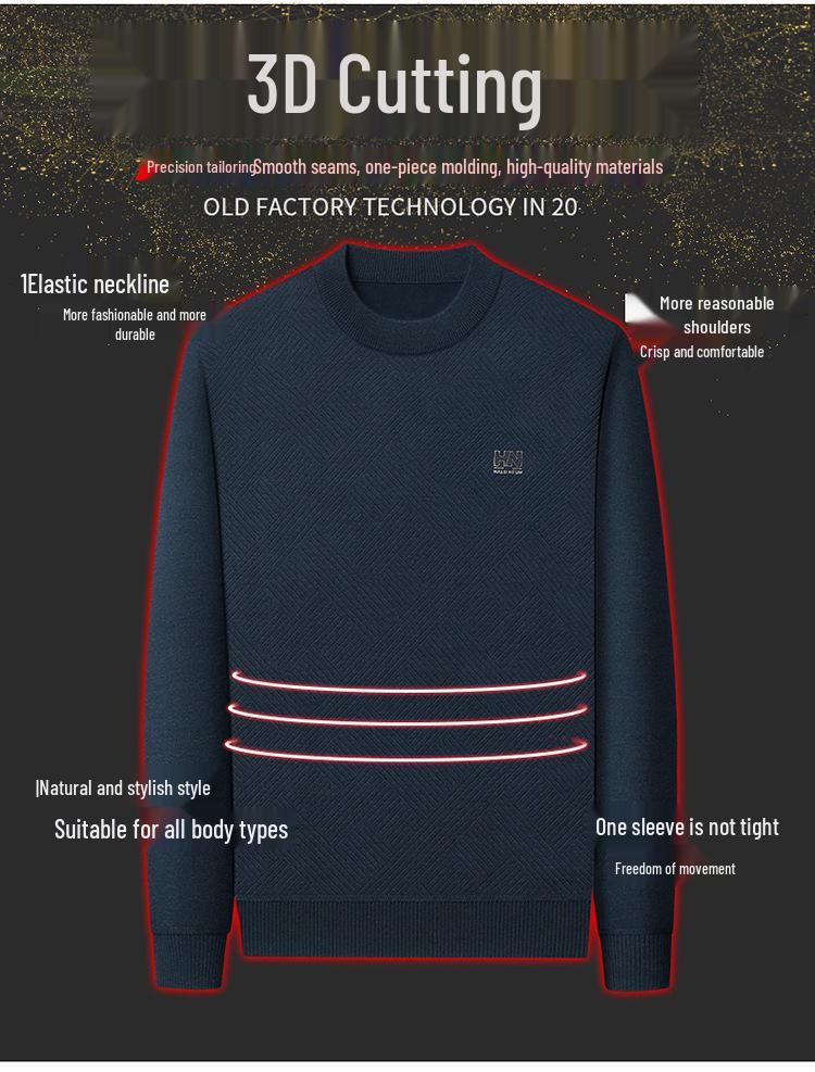 2025 Autumn Men's Plus Velvet Thick Knit Sweater - Warm Casual Top