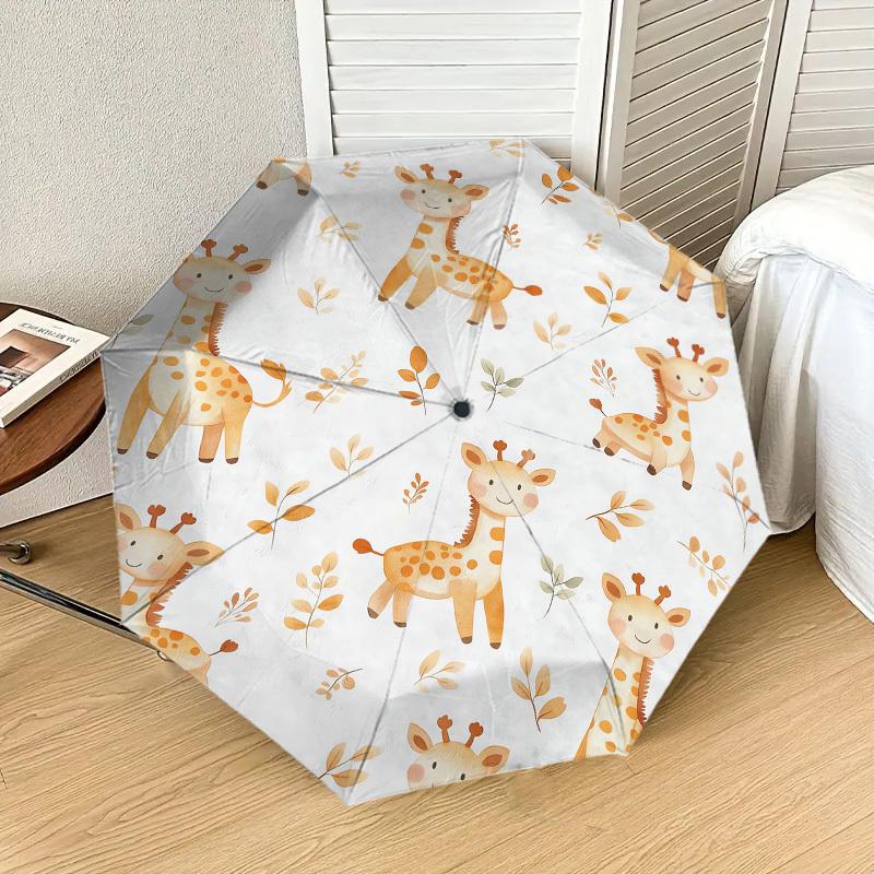 1pc Giraffe Leaves Pattern Umbrella Design Automatic Opening and Closing Umbrella, High-quality Travel Umbrella,  c1128033