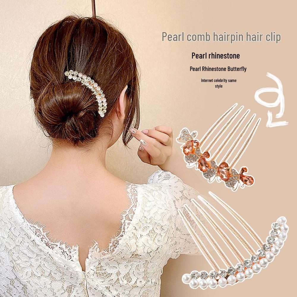 

Korean Style Rhinestone Butterfly Hair Comb & Flower Hairpin for Updo Bun