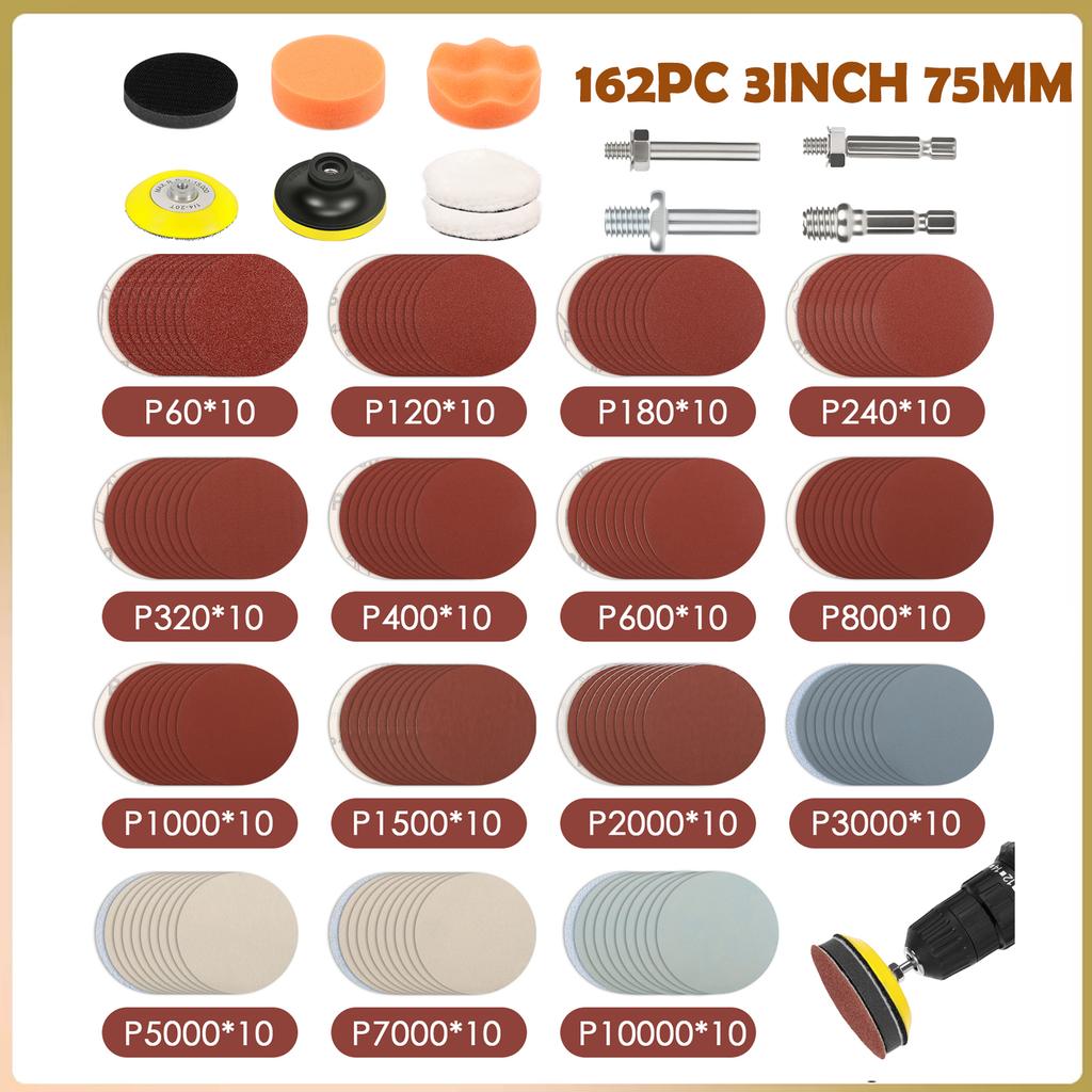 25/50/75mm Sanding Disc 1"2" 3inch 60-10000 Grit Polishing Sandpaper Assortment for Drill Grinder Rotary Tools Die Grinder Wood