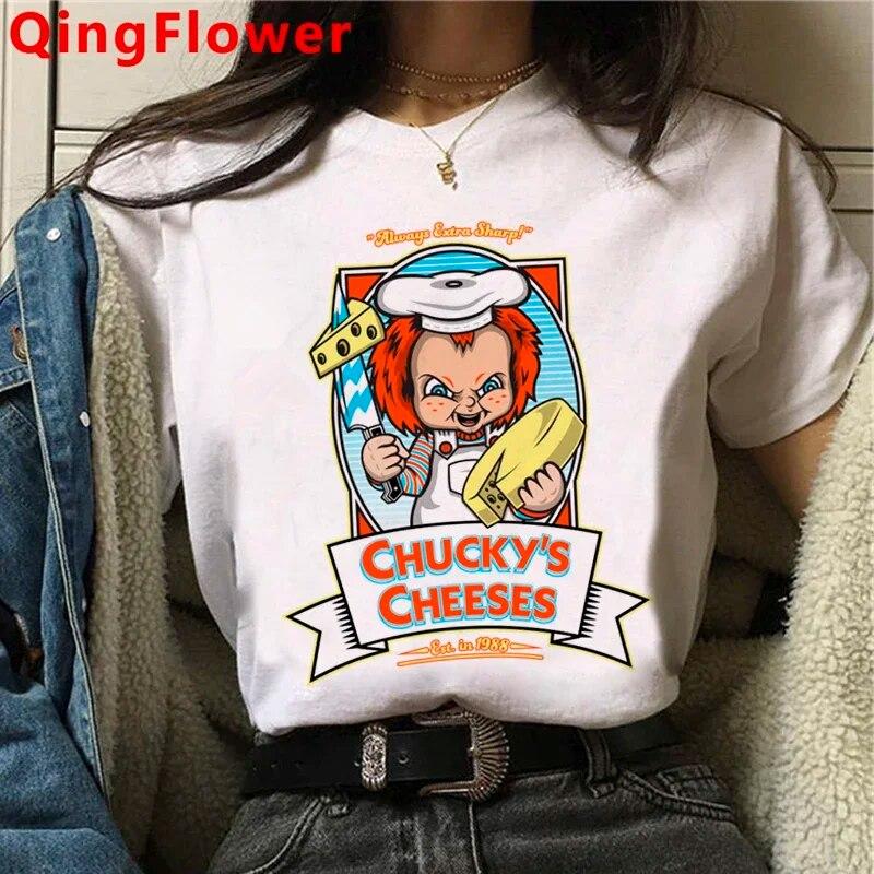 Chucky Harajuku Funny Cartoon Horror T Shirt Women Harajuku Ullzang Graphic T-shirt Vintage Anime Unisex Tshirt Fashion Top Tees FeUnisex