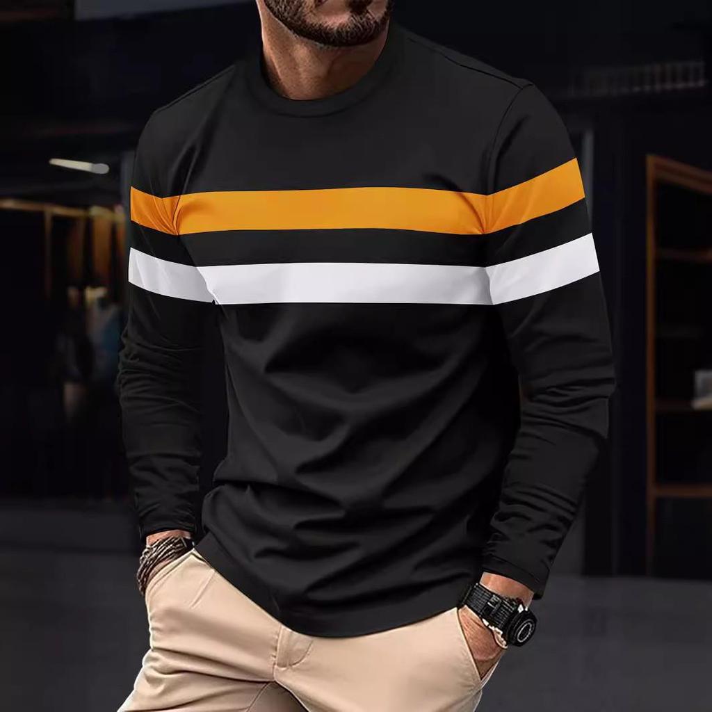 Men's Color Block Casual Round Neck Long Sleeve Sports T-shirt