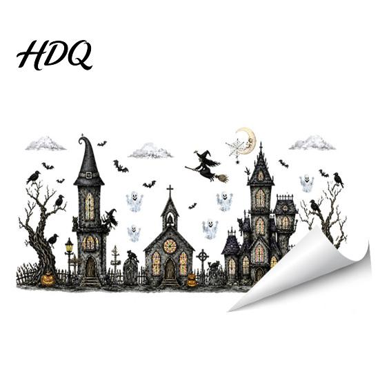 Themed Party Supplies Halloween Spooky Bat Static Window Clings Ghost House Glass Stickers Adhesive-Free Easy Peel Graphics Waterproof Decals