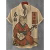 Herren Kurzarmhemd mit Samurai-Katzen-Showdown-Print, Lässiges Hemd mit Kragen, Trendiges Design, Lockerer Schnitt, Einzigartiger Stil, Schnelle Lieferung