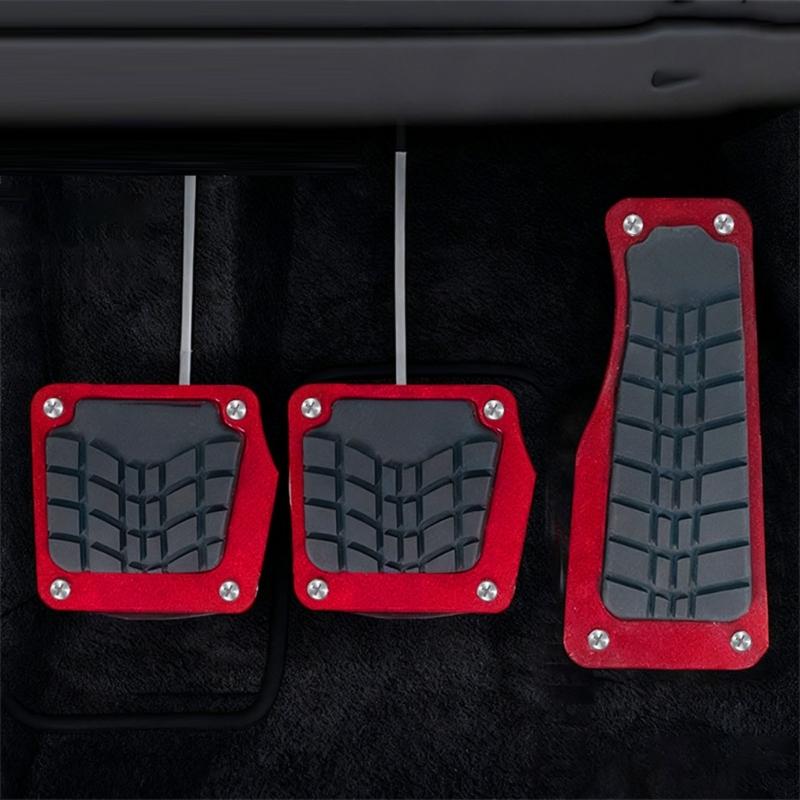Car Pedal Pads Anti Slip Metal Foot Pad Cover Set for Manual Cars, 3 Piece Non Slip Inserts with Screw Fastened Design for Daily Commuting