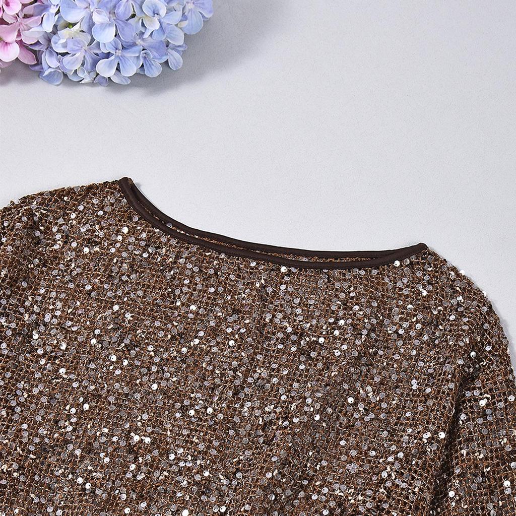 Autumn 2025 Asymmetrical Neckline Sequined Cutout Top for Women