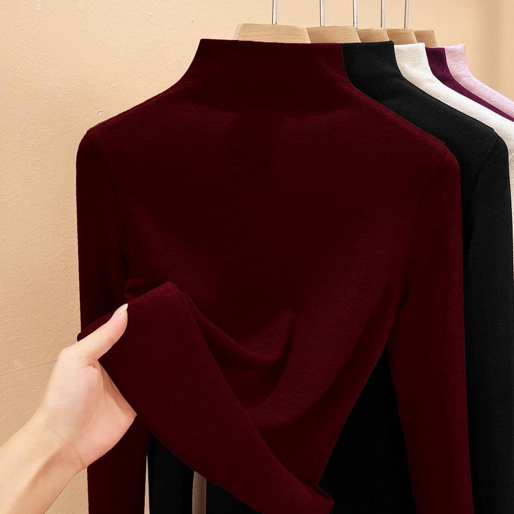 Women's Mulberry Silk Wool Fleece-Lined Warm Base Layer, Mid-High Neck, Autumn/Winter 2025 Collection