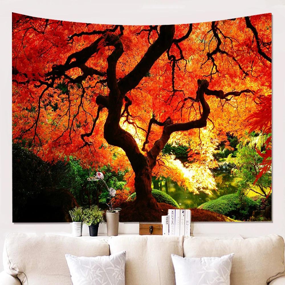 Autumn Scenery Tapestry Serene Lake Vibrant Fall Colors Perfect for Cozy Home Decor Large Wall Hanging Art