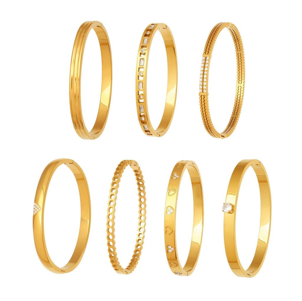 Sada geometrických zirkonových náramků pozlacená 18K zlatem - Lehký luxus a elegantní design