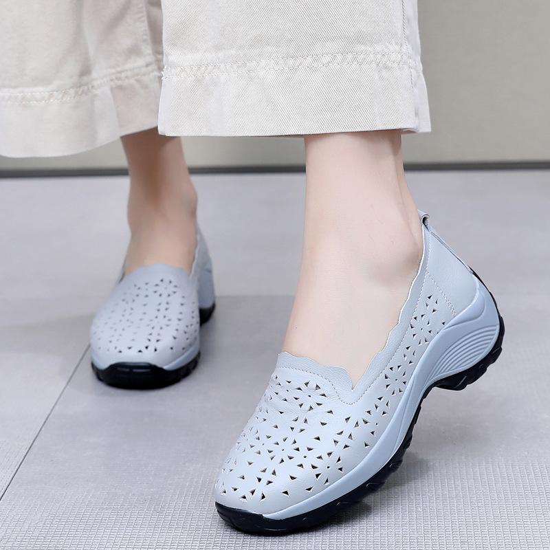 GKTINOO Women's Shoes Summer 2025 Real Leather Casual Sports Sandals For Women Hollow Wedge Sandals Mom Thick Soled Roman Sandal