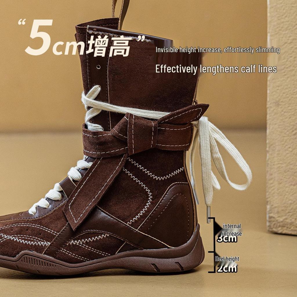 Damen Retro Martin Mid-Calf Lederstiefel - Kleine Größe, Braun, Dicke Sohle, Herbst 2025 Edition