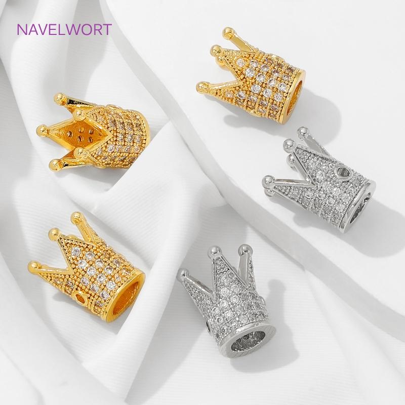 Trendy 18K Gold Plated Brass with Zircon Crown Spacer Beads For Bracelets Making,Beads Separators,DIY Jewelry Making Supplies