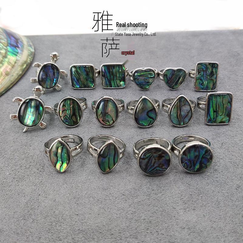 Teardrop Abalone Shell Turtle Ring – European & American Style Jewelry