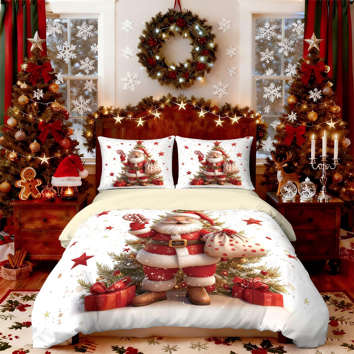 

3 шт. Комплект постельного белья с принтом Санта-Клауса, без чипов, Мягкий, Для общежития, Спальни, Разные размеры, Машинная стирка 135x200cm-EU-Single&set
