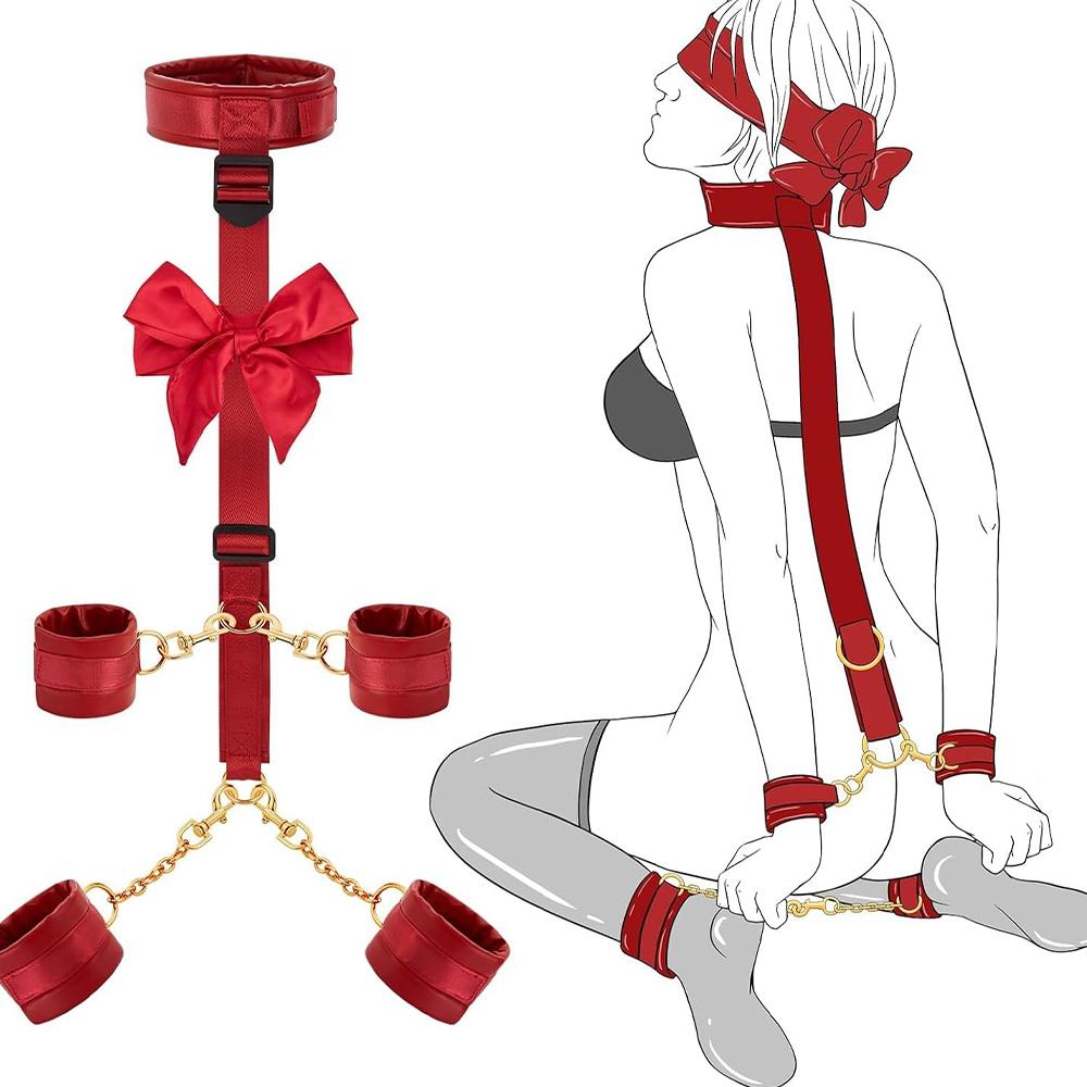 Sex Toys for Women Flirting Adjustable Erotic Handcuffs Neck Ankle Bondage Harness Open  Adult Couple Slave Restraints