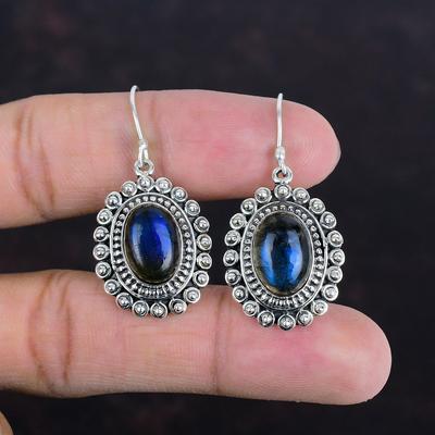 Labradorit Ohrring 925 Sterling Silber Ohrringe Natürlicher Edelstein Ohrring Schöner Vintage Schmuck Handgefertigt Brandneuer Ohrring Geschenke für Mama
