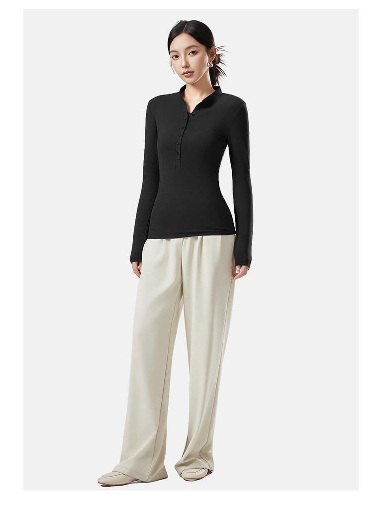 Autumn & Winter Women's Antibacterial Slimming V-neck Stand Collar Long Sleeve Thermal Top