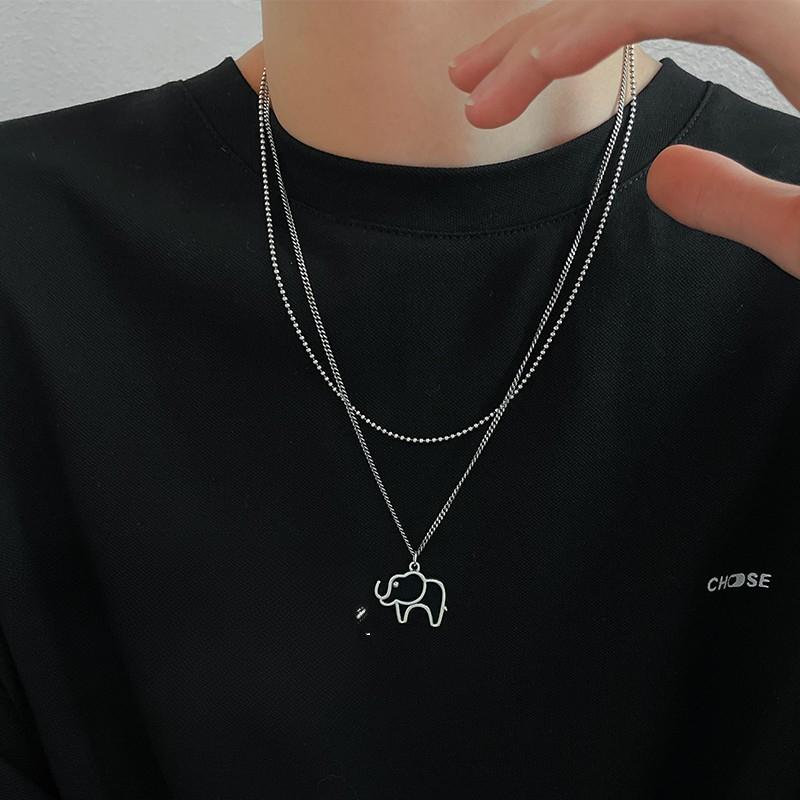 Double Stacked Baby Elephant Necklace for Women Retro Simple Niche Design Temperament Clavicle Chain Trend