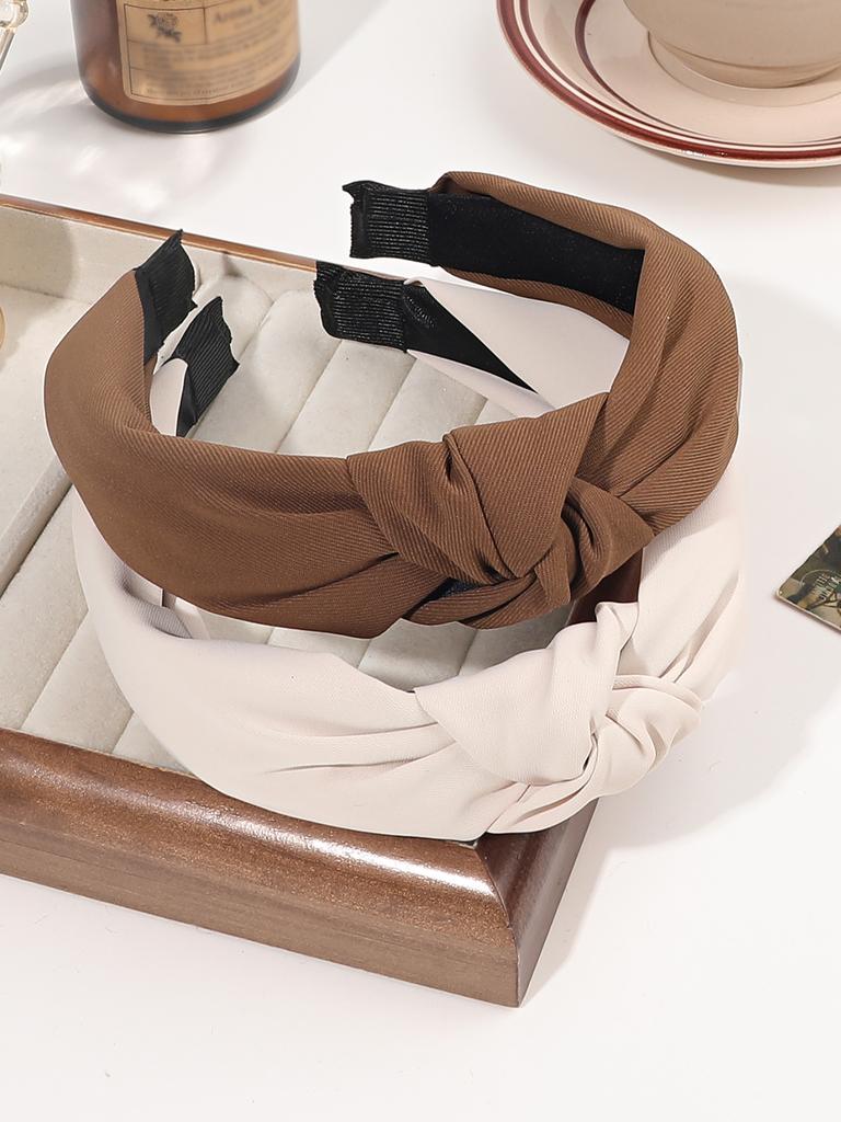 Neutral Color Womens Headbands,2Pcs Knotted Hair Bands No Slip Fashion for Girls Wide Top Knot Hair Hoops