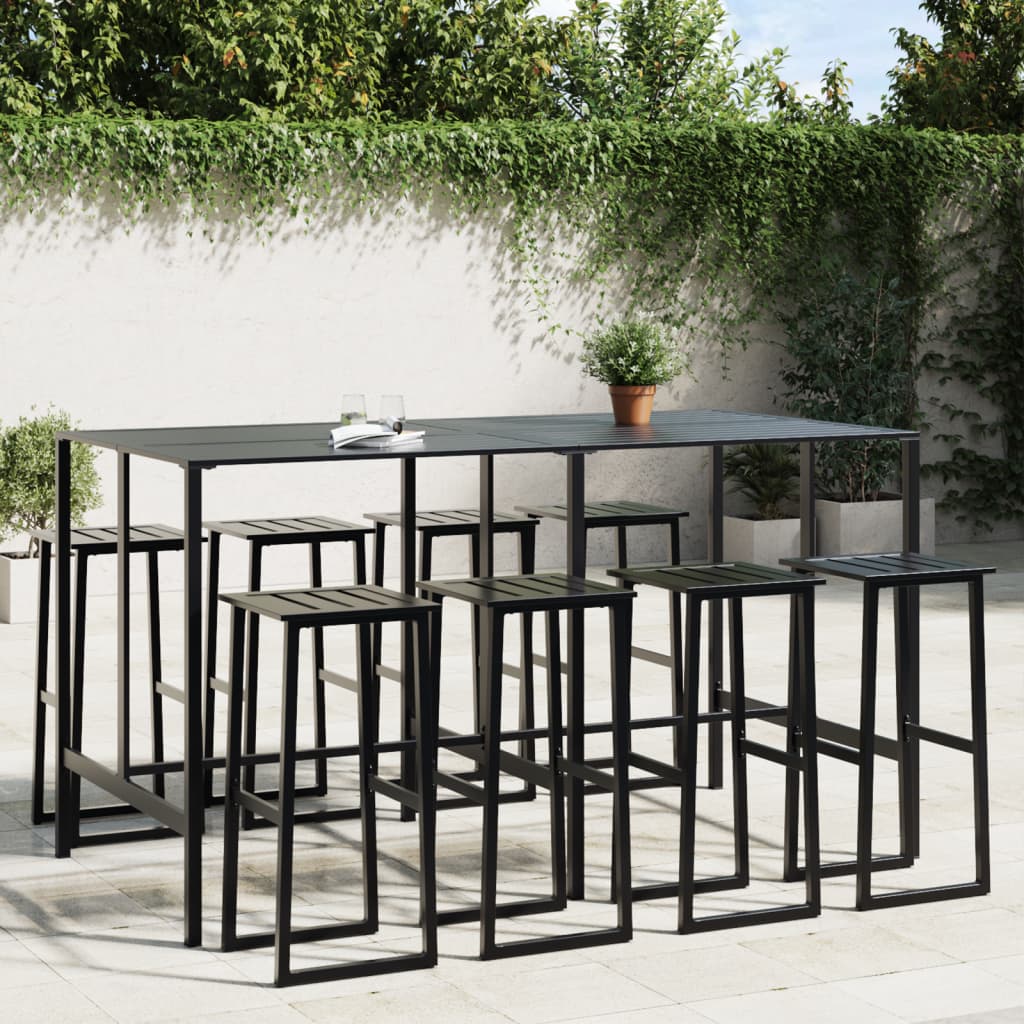9 Piece Garden Bar Set Black Powder Coated Steel