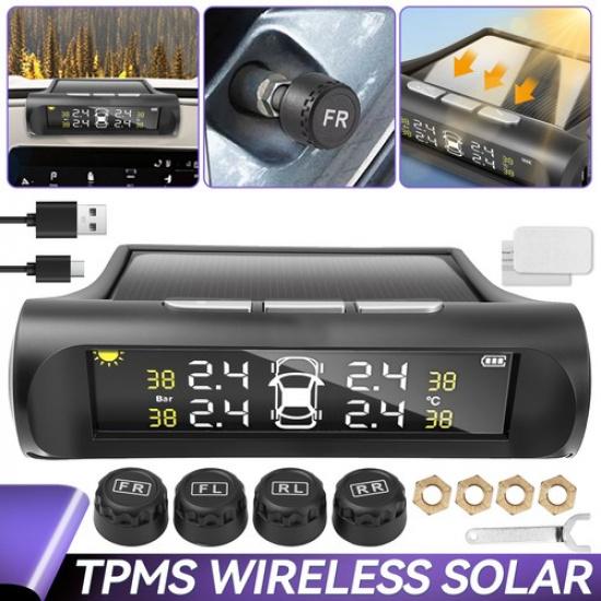 RV Tire Tyre Pressure Monitoring System Real Time Solar Trailer TPMS 4 Sensors