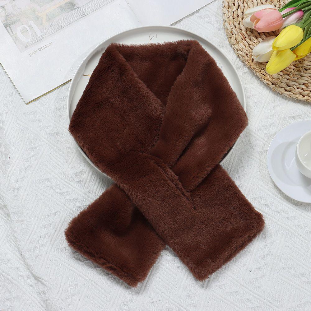 Solid Color Faux Rabbit Fur Plush Elegant Shawl Scarfs Women Winter Warm Thicken Cross Collar Scarf