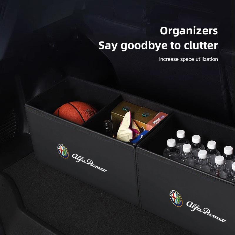 FLUTW1 Car Trunk Organizer Box Leather Folding Storage Bag For Alfa Romeo Giulia Stelvio 156 Tonale Brera Giulietta Disco Volante Spide