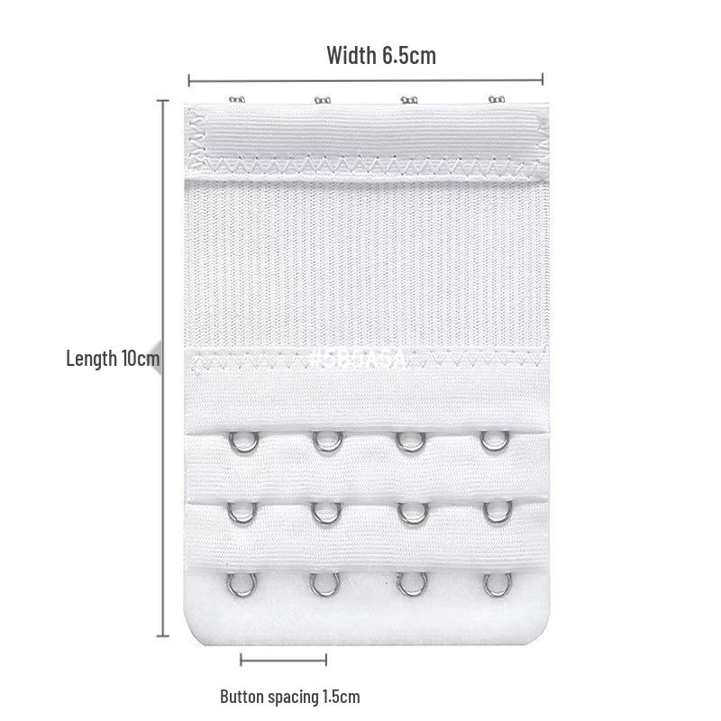 Kompaktní prodlužovač podprsenky: 4 řady, rozteč háčků 1,5 cm, 6,5 cm široké háčky z nerezové oceli