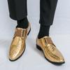 Fashion New Gentleman Black Gold Blue Loafter For Men Rivet Pointed Glossy Patent Leather Shoes Casual Formal Wedding Dress Footwear
