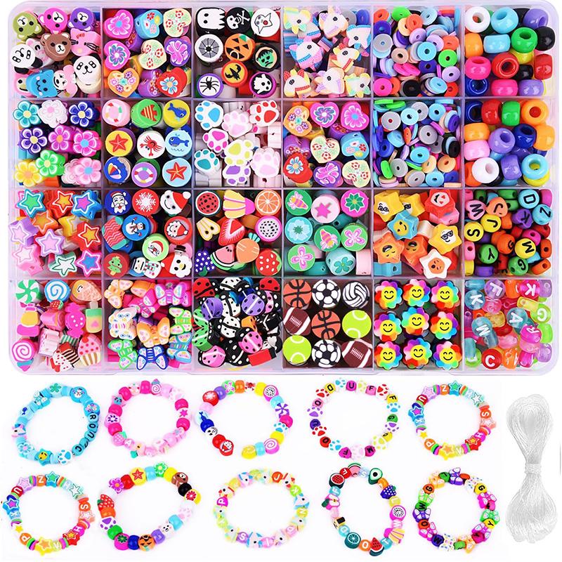 

Polymer Clay Beads Kit 24 Styles Cute Fun Clay Beads Flower Butterfly Heart Letter Pony Beads for Bracelet Necklace Making DIY
