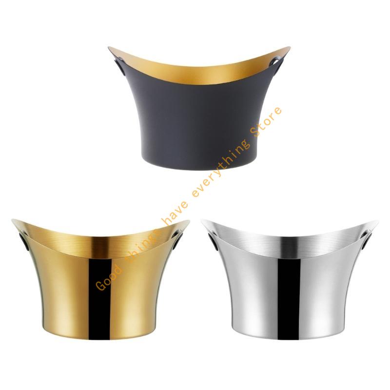 Elegant Stainless Ice Bucket with Handle Large Capacity Ingot Ice Pail Ice Container for Parties and Picnics 55KF