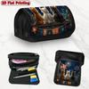 1pc Art Cat Blue Design Double Layer Flip Pencil Case-2D Printing, Large Capacity Zipper Closure, Suitable for Schools, Offices and Travel, Ideal Bir