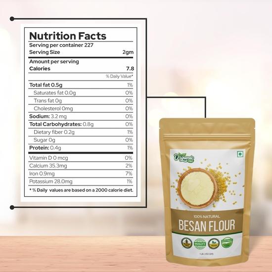 Organic Zing Besan Flour Also Known As Chickpea Flour, Bengal Gram Flour or Garbanzo Bean Flour | Product of India - (453gm) Resealable Pack